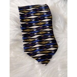 Fratelli Moda Italy Mens Silk Tie Blue Purple Gold Geometric Diamond Handmade